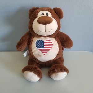 Cubbies Zip Pocket Bank Plush Stuffed Animal Brown Bear American Flag Heart 15".
